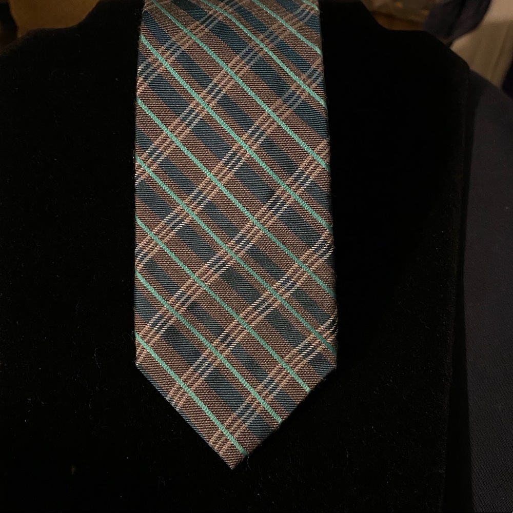 Ben Sherman Silk Plaid Neck Tie Gray Teal Green‎